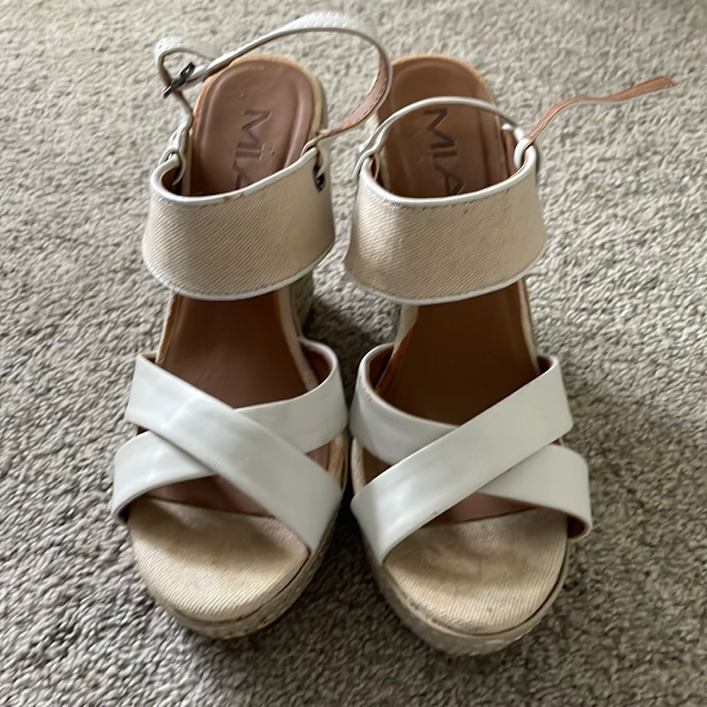 MIA white and rattan wedge sandals
